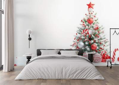 christmas tree with lights and ornaments.  Wall mural