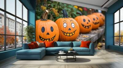 halloween background with pumpkins Wall mural