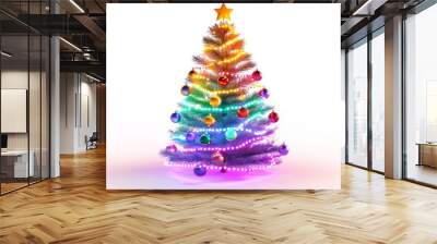 lightining  big christmas tree with star against white background Wall mural