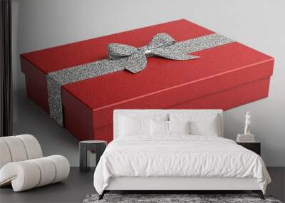 red gift box with silver ribbon Wall mural