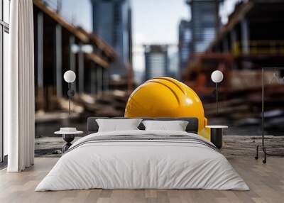 Yellow Hard Hat on the Construction Roller. Heavy Equipment Operation Safety. Industrial Theme Wall mural