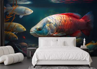 colorful freshwater arowana fish swimming gracefully in a beautiful bend created with AI Wall mural