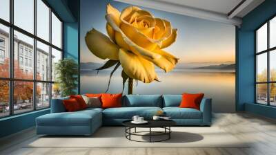 yellow rose on sunset background generative in ai technology Wall mural