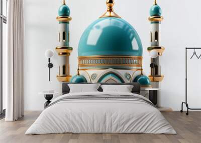 3D model of a small palace with Middle eastern architecture isolated on a white background. Applying architectural elements such as famous minarets and domes. Wall mural