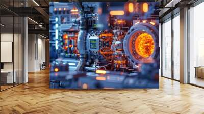 A futuristic-looking energy generation reactor with a glowing red and orange centre.  Wall mural