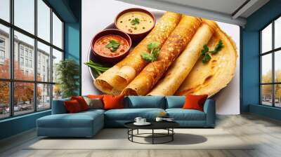 A plate of Indian masalla dosa on a whited background.  Wall mural