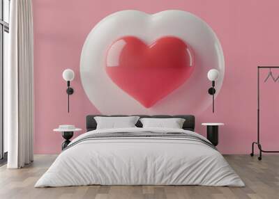 A white speech bubble with a red heart icon on a pink background.  Wall mural