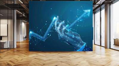 Abstract digital businessman hand holding rising arrows Wall mural