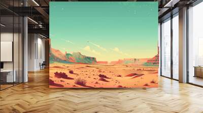 An illustration of a desert scene in America with a retro poster style. Wall mural