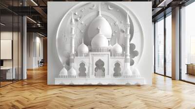 Beautiful Ramadhan card with an image of the Mosque in a paper-cut style and isolated on a white background Wall mural