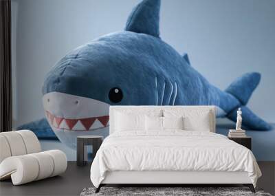 Cute kawaii squishy shark plush toy with realistic texture and visible stitch line.  Wall mural