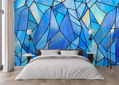 Dark blue stain glass with a random abstract pattern with white light from the background. The light source from one direction gives a gradient to the color of the stained glass.
 Wall mural