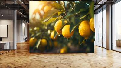 Fresh lemons on the tree in a lemon farm. It is ready to be picked by farmers and marketed. The weather is sunny and fresh.
 Wall mural