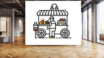 Outline icon of street hawker using minimalist style and black line outline. White background
 Wall mural