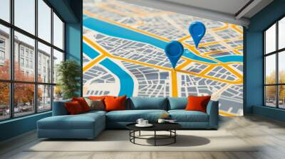 Location blue map pin gps pointer markers for destination. AI generated Wall mural