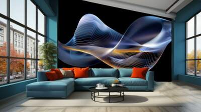 Abstract blue and orange wave flowing on black background Wall mural