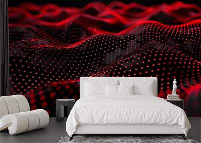 Abstract red particles flowing forming a digital wave Wall mural