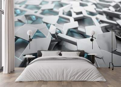 Glowing lines on metallic squares create a futuristic pattern that evokes advanced technology and innovation Wall mural