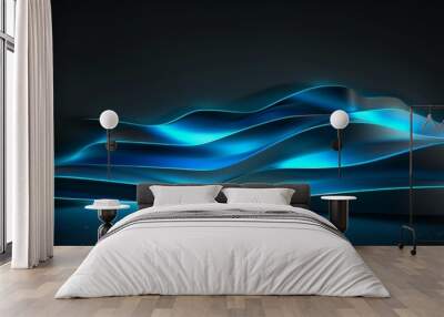 Mesmerizing abstract blue light softly glows on a dark wavy shape, creating a futuristic background exuding elegance and luxury, perfect for digital art or business presentations Wall mural