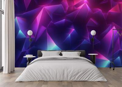 Modern and trendy glowing purple blue crystal triangles abstract background design Wall mural