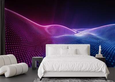 Shimmering blue and purple particles creating a wave patterned abstract background Wall mural