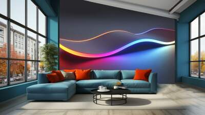 Vibrant futuristic design, abstract wavy shape illuminated by multicolored neon lights against a dark backdrop Wall mural