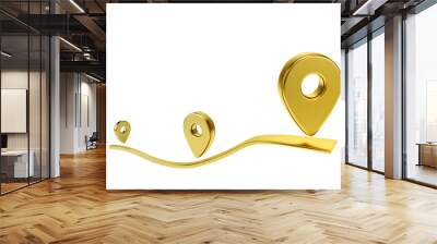 Abstract roadway location Infographic with gold map pointer 3d pin. Location symbol isolated on white background. Web location point. 3D rendering Wall mural