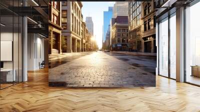 Illustration image of classical architecture and urban roads, empty road in the city, Generative AI illustration Wall mural