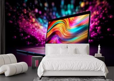 Mockup of beautiful laptop with multicolor background Wall mural