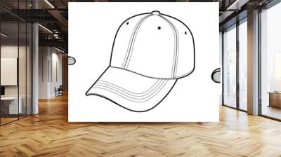 Baseball Cap vector illustration. Baseball Cap fashion flat technical drawing template. isolated on white. unisex, CAD mock-up. Wall mural