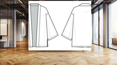 kimono top fashion flat technical fashion illustration. Flat apparel, kimono fashion flat technical drawing template. front and back view, white color, unisex, CAD mock set. Wall mural