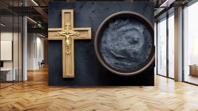 Ash Wednesday Concept: Bowl with Ash and Holy Cross Wall mural