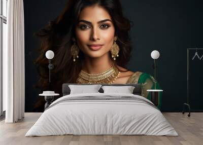 A young beautiful woman wearing traditional Indian bridal costumes and jewellery Wall mural