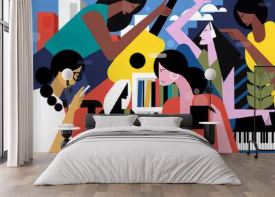 Abstract illustration of  women of different professions.Concept for women's day Wall mural