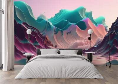 Abstract surreal pastel colour waves. Created using Generative ai Wall mural