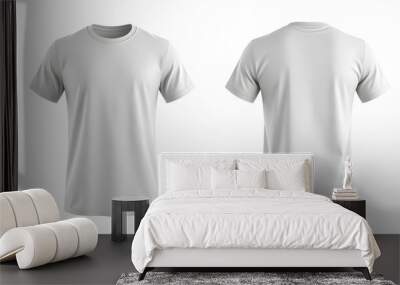 Blank white t-shirt template, front and back view isolated on transparent background. Wall mural