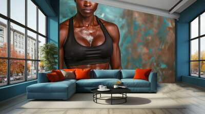 Fitness woman in sportswear. Sporty african american female model posing in studio. Wall mural