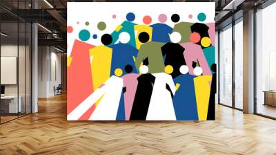 Geometric illustration of a group of multi coloured people holding together in friendship Wall mural