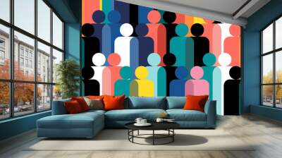 Geometric illustration of multi coloured human figures figours abstract Wall mural