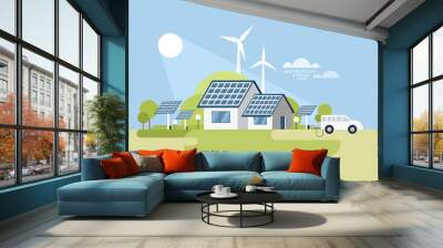 Illustration of an eco friendly modern house using renewable sources of energy Wall mural