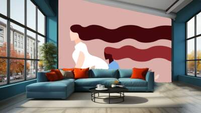 Illustration of two wavy long haired women. A women's day concept Wall mural