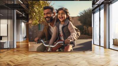 Indian ethnic father and daughter enjoying a cycle ride in the outdoor Wall mural