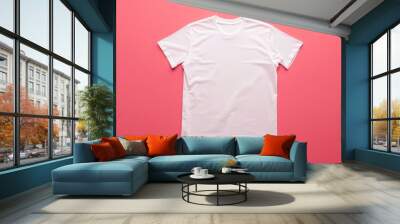 White t-shirt isolated on solid color background. Mockup. Wall mural