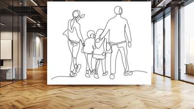 continuous line vector illustration design of one family is walking Wall mural