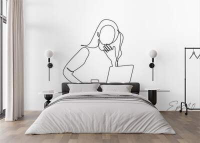 office worker woman continuous line vector illustration Wall mural