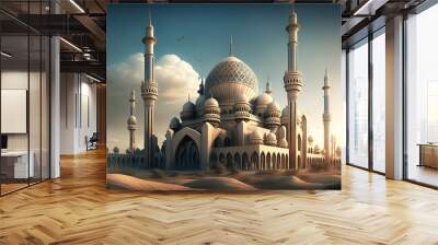 Amazing architecture design of muslim mosque ramadan concept. Created with Generative AI technology. Wall mural