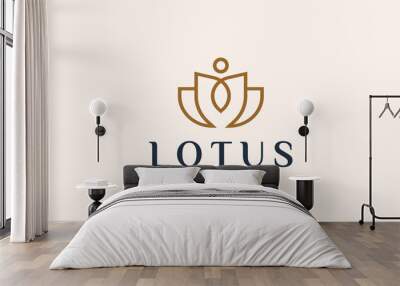 luxury elegant lotus flower logo linear line art monogram style. flower symbol. beauty, spa, salon,  Wall mural