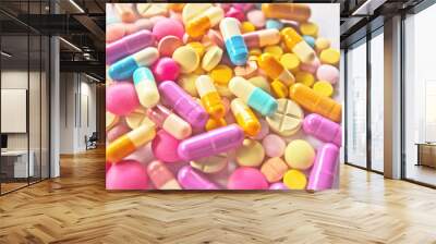 colorful drug pills texture pattern background in variety types of medicine is capsule ,tablet in ph Wall mural