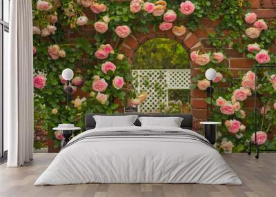 fukuoka,kyushu,japan. - may 16th,2015 : beautiful full blooming light pink eden climbing rose (rosa  Wall mural