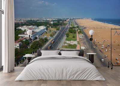 Marina Beach chennai city tamil nadu india bay of bengal madras view from light house Wall mural